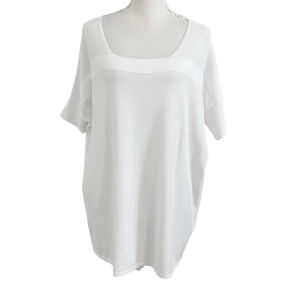 SARAH PACINI WHITE LONG SQUARE NECK BACK BLACK WRITING SHORT TEE TOP - OS - Picture 2 of 10